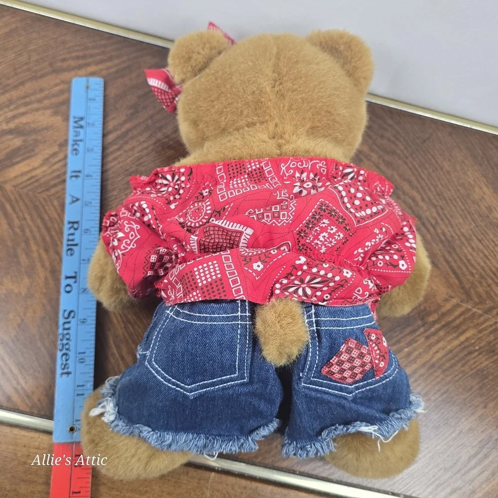 Build A Bear Girl Teddy Vintage Classic Brown Denim Western‎ Outfit Farmer Train